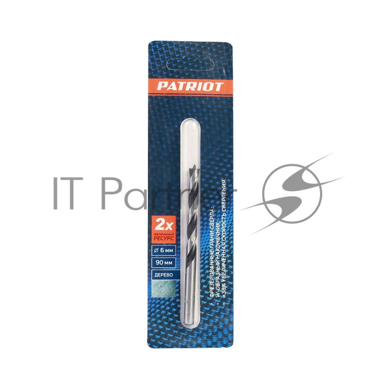 Сверло EDGE by PATRIOT по дереву спиральное 6 мм, W-образная заточка, 1 шт в блистере