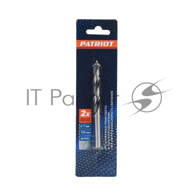 Сверло EDGE by PATRIOT по дереву спиральное 7 мм, W-образная заточка, 1 шт в блистере