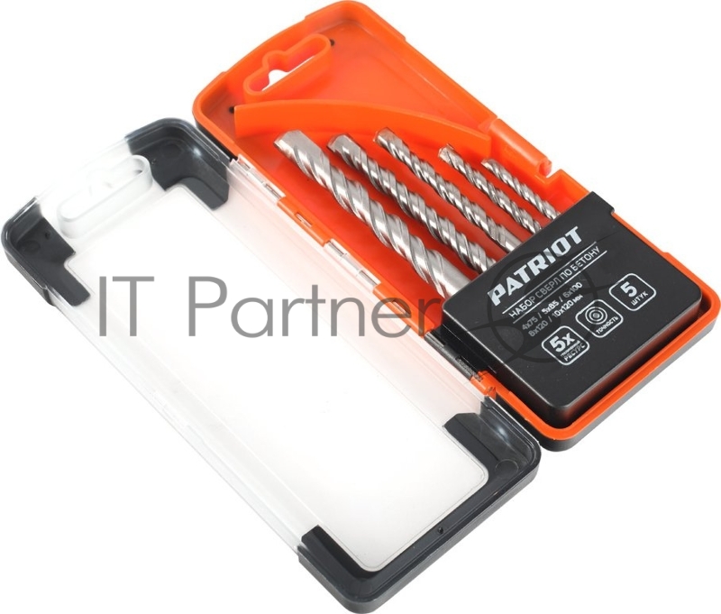 Набор сверл по бетону PATRIOT, 5 шт:4x75мм, 5x85мм, 6x100мм, 8x120мм, 10x120мм, в боксе