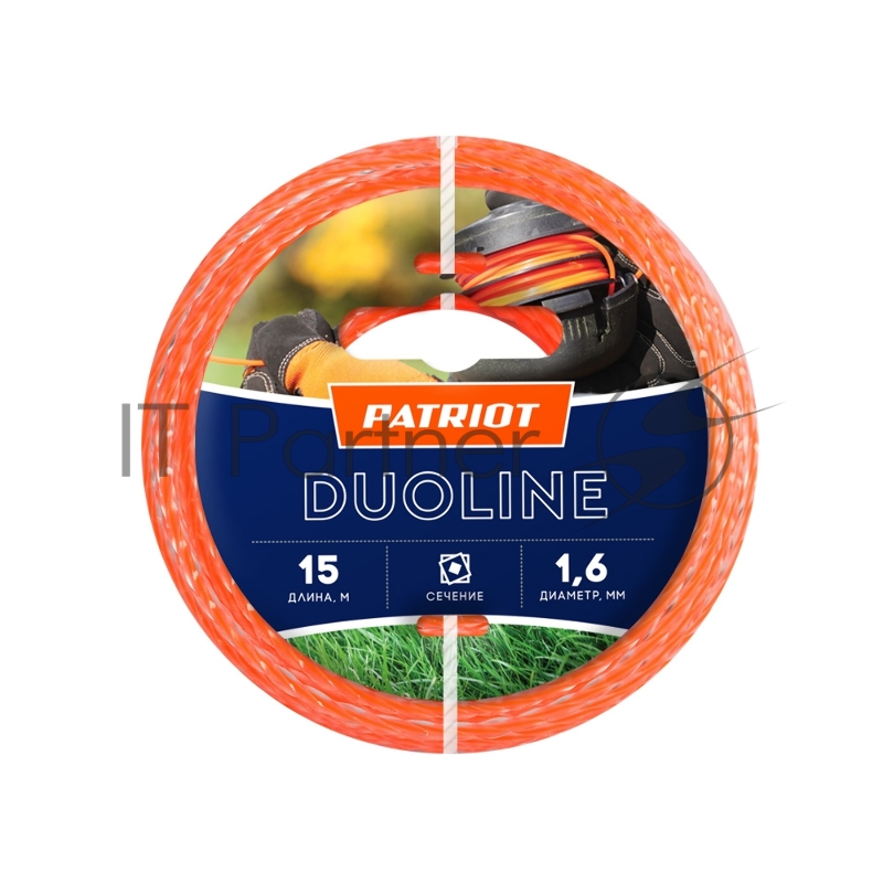 Леска Duoline D 1,6 мм L 15 м (скрученный квадрат, двухцветная, красная жила) на пластиковой обойме, блистерн.тип
