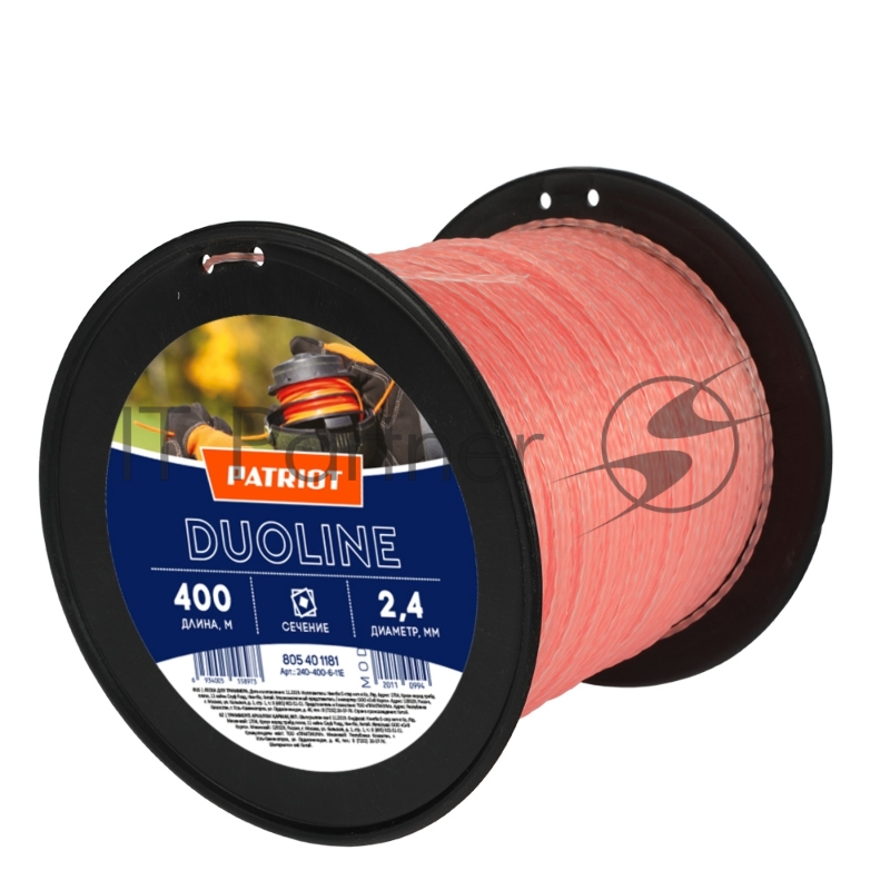 Леска Duoline D 2,4 мм L 400 м (скрученный квадрат, двухцветная, красная жила) 240-400-6