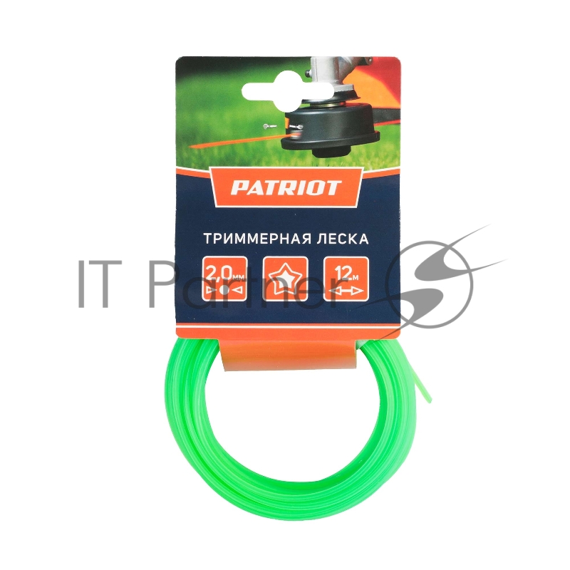 Леска PATRIOT D 2,0 мм L 12 м (звезда, зеленая) 200-12-3, картонный подвес