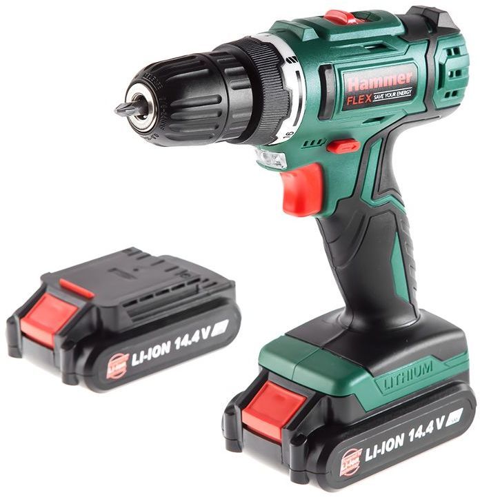 Дрель, Шуруповерт Hammer Flex ACD145Li акк. Дрель шуруповерт 356042 {14,4В 2x1.5Ач LiION 10мм 0-350/0-1250об/мин 28/15Нм, в кейсе}