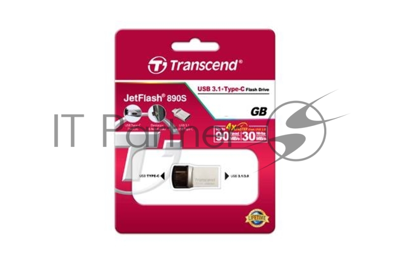 Носитель информации Transcend USB Drive 64Gb JetFlash 890 TS64GJF890S {USB 3.0/3.1 + Type-C}