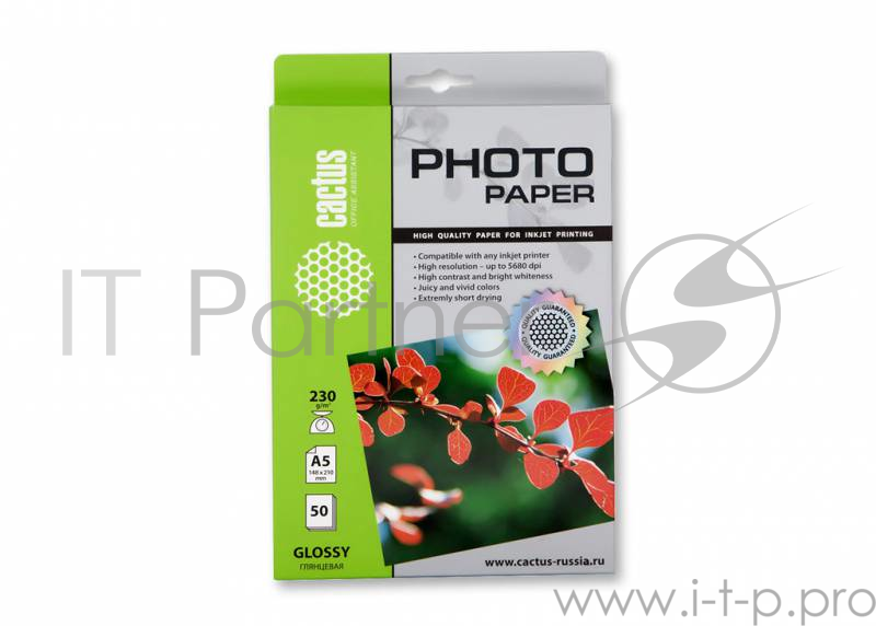Бумага CACTUS CS-GA523050 Фотобумага Cactus CS-GA523050 глянцевая, А5, 210*148мм, 230 г/м2, 50 листов