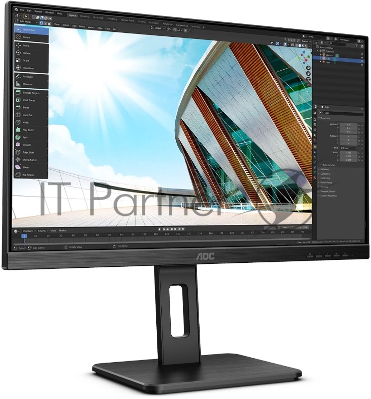 МОНИТОР 23.8 AOC 24P2Q Black с поворотом экрана (IPS, 1920x1080, 75Hz, 4 ms, 178°/178°, 250 cd/m, 50M:1, +DVI, +HDMI, +