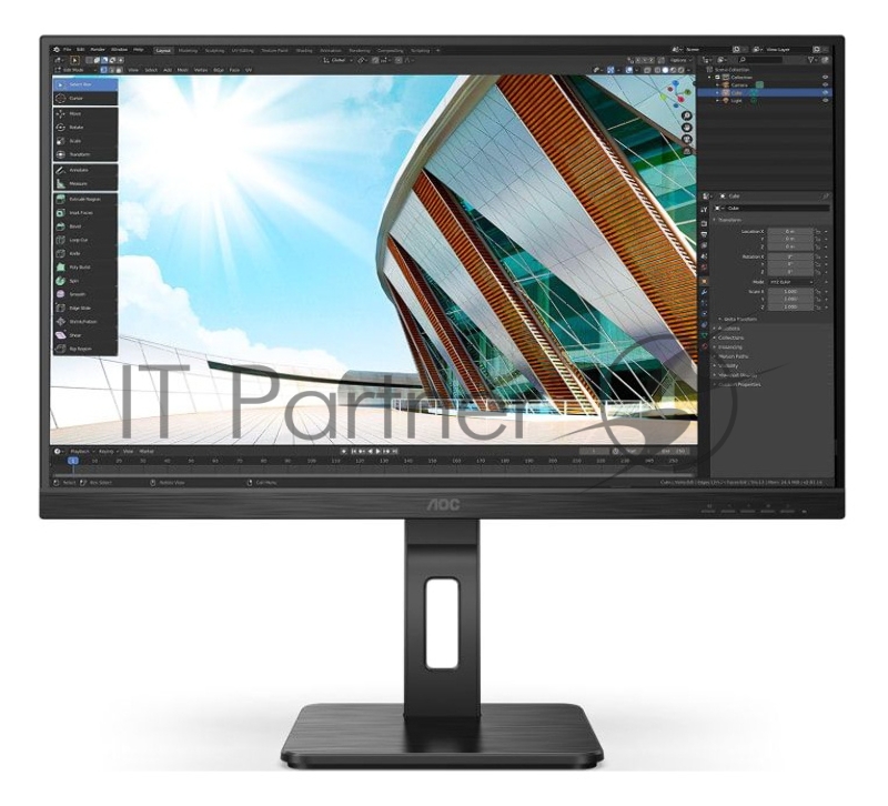 МОНИТОР 27 AOC 27P2Q Black с поворотом экрана (IPS, 1920x1080, 75Hz, 4 ms, 178°/178°, 250 cd/m, 50M:1, +DVI, +HDMI, +Di