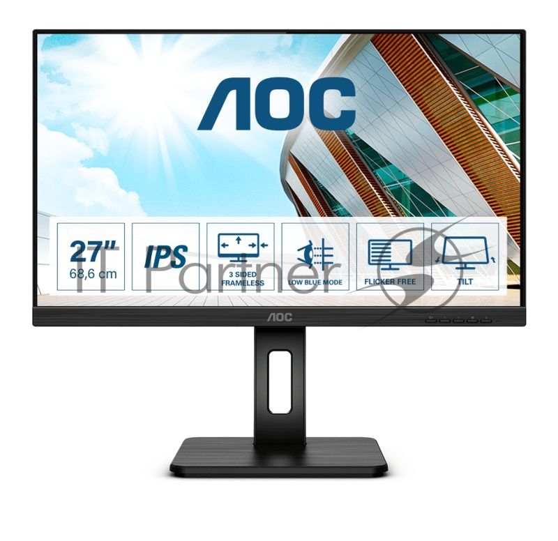 МОНИТОР 27 AOC Q27P2Q Black с поворотом экрана (IPS, 2560x1440, 75Hz, 4 ms, 178°/178°, 300 cd/m, 50M:1, +HDMI, +Display