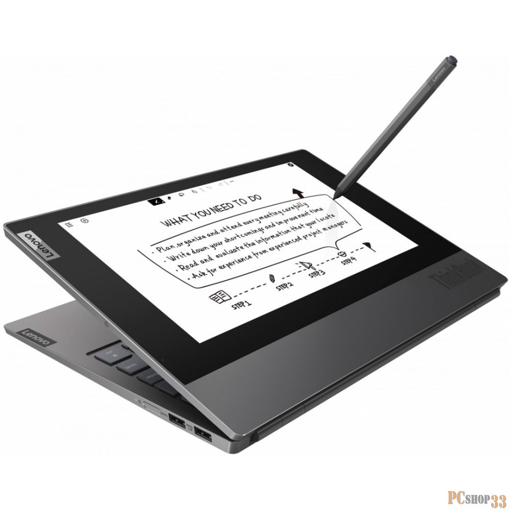 Ноутбук Lenovo Thinkbook Plus 13.3 FHD (1920x1080) IPS AG + 10.8 E Ink FHD (1920x1080) AG, i7-10710U 1.1G, 16GB DDR4 2666, 512GB SSD M.2, Intel UHD, WiFi, BT, FPR, Pen, 4cell 45Wh, 65W, Win 10 Pro, 1Y CI, 1.4kg