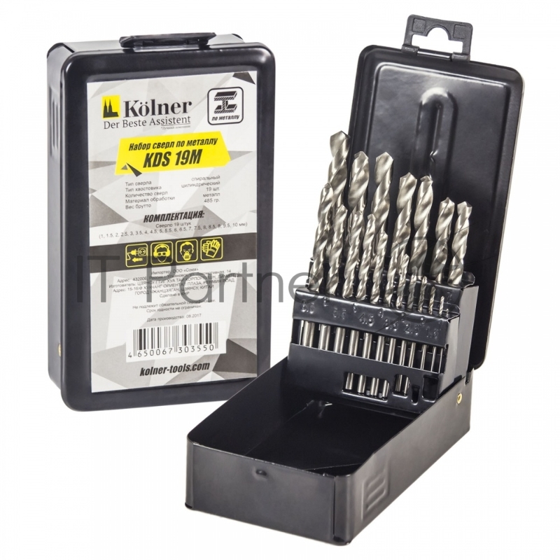 Kolner KDS 19M (30шт) Набор сверл по металлу в металлическом кейсе 19шт