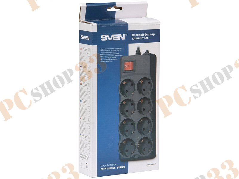Сетевой фильтр на 8 розеток Sven Optima Pro, черный (3.1м)