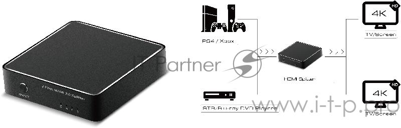 Переходник Greenconnect Разветвитель v2.0 HDMI 1на 2 выхода, 4Kx2K 60Hz HDR 4:2:0 (GL-vA03)