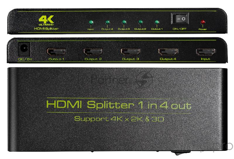 Переходник Greenconnect Разветвитель v1.4 HDMI 1на 4 выхода, 4K2K 30Hz /1080p 120Hz + индикация (GL-v104C)