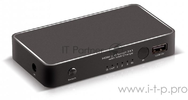 Переходник Greenconnect Переключатель HDMI V2.0+USB Charge 3 к 1 (GL-vA17)