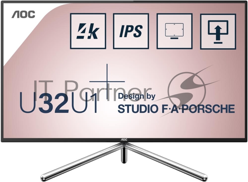 МОНИТОР 32 AOC U32U1 Black-Silver PORSCHE design с поворотом экрана (4K, IPS, 3840x2160, HDR600, 5 ms, 178°/178°,50M:1)