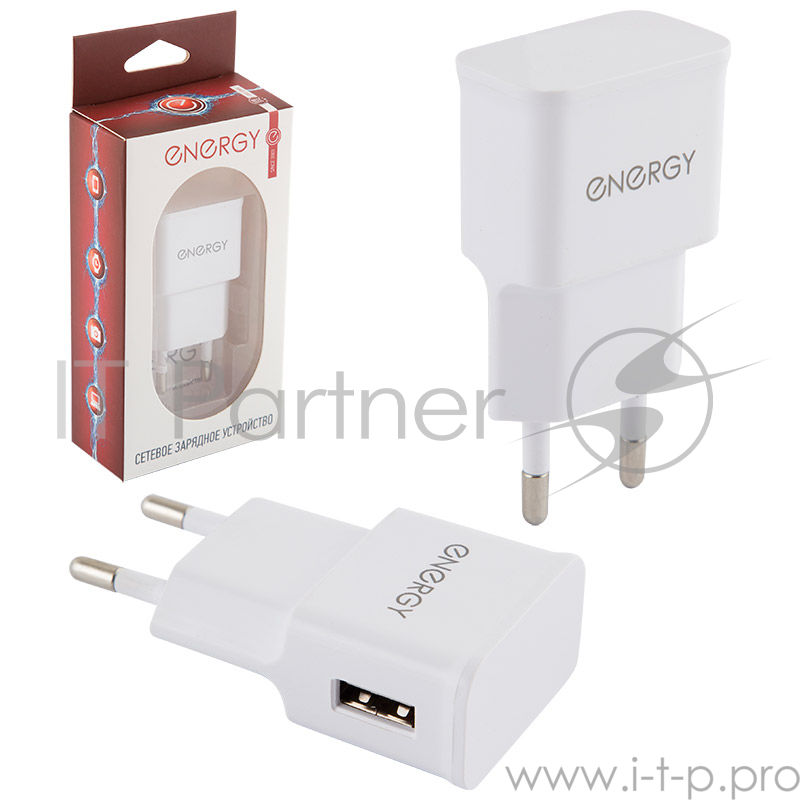 Сетевое зарядное устройство Energy ET-09, 1.0А, цвет - белый