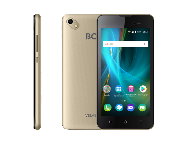 Смартфон BQ 5035 Velvet Gold диагональ дисплея 5”, FWVGA 480*854, TN, Процессор: MT 6580 (4 ядра,1.3 Ггц) Ram 1 gb, Rom 8 gb, GSM 900/1800, WCDMA 900/2100 (3G), Bluetooth, Wi-Fi, GPS, 2 SIM-карты, Слот для карты microSD (до 64 Gb), Android 7.0 Камера