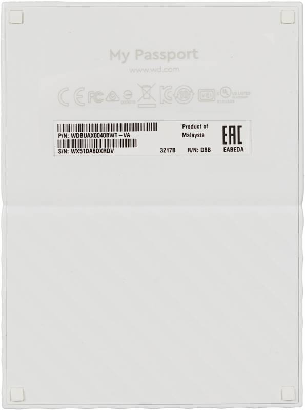 Носитель информации WD Portable HDD 4Tb My Passport WDBUAX0040BWT-EEUE {USB3.0, 2.5
