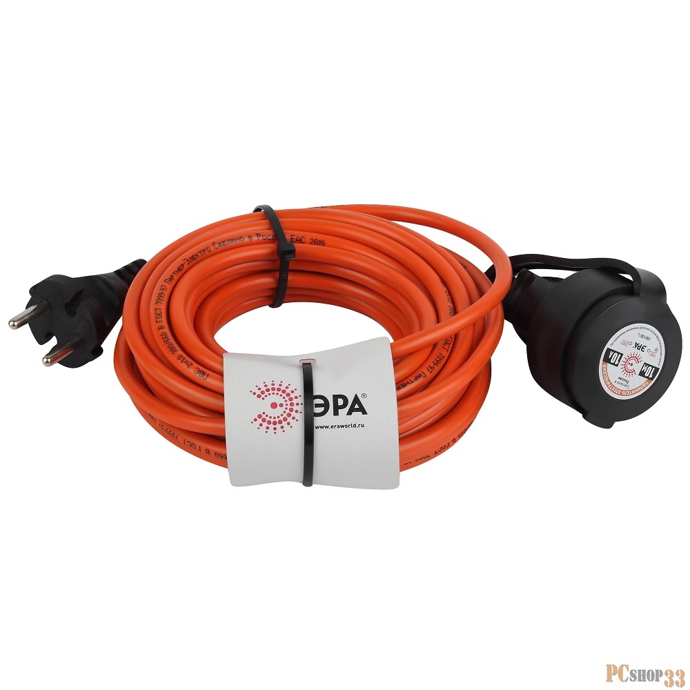 Удлинитель силовой Эра UPx-1-2x1-10m-IP44 (Б0046805) 2x1.0кв.мм 1розет. 10м ПВС 10A без катушки оранжевый