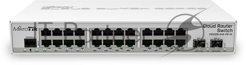 CRS326-24G-2S+IN with 800 MHz CPU, 512MB RAM, 24xGigabit LAN, 2xSFP+ cages, RouterOS L5 or SwitchOS (dual boot), desktop case, PSU