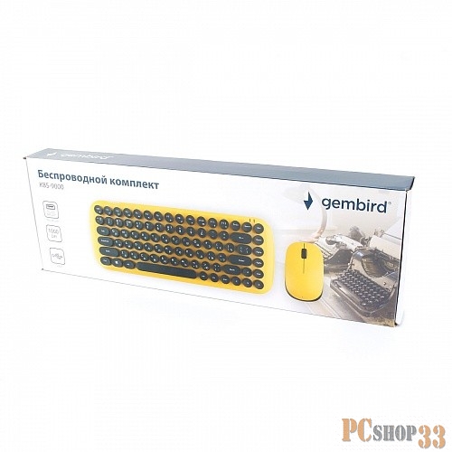 Комплект кл-ра+мышь беспров. Gembird KBS-9000, 2.4ГГц, жёлт., 78 кл., 1600 DPI, бат.в компл.