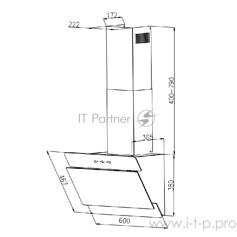 Вытяжка кухонная Endever Spectre KH-40B, цвет черный, 190Вт, 3 скоростных режима, ширина встраивания 60 см, технология управления жестами, 1 шт/уп