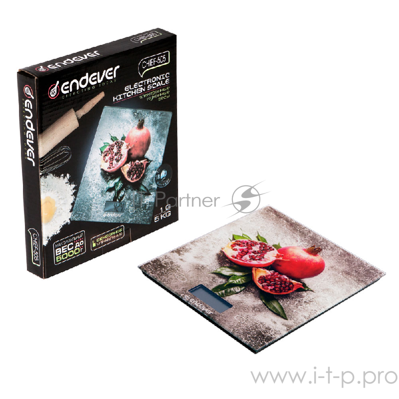 Весы кухонные Endever Chief-505, рисунок Гранат, вес от 2 г до 5 кг, закаленное стекло, автовыключение