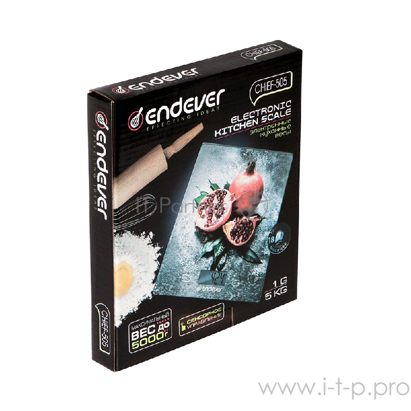 Весы кухонные Endever Chief-505, рисунок Гранат, вес от 2 г до 5 кг, закаленное стекло, автовыключение