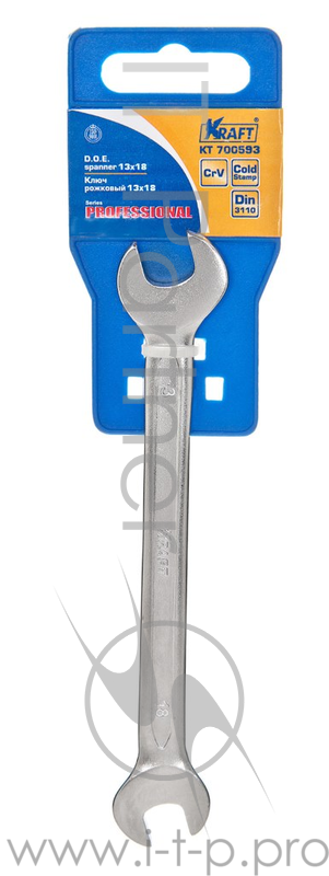 Ключ рожковый KRAFT КТ 700593 (13 / 17 мм) хром-ванадиевая сталь (Cr-V)