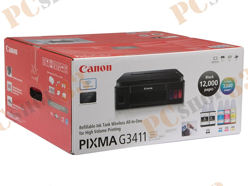МФУ Canon PIXMA G3411 A4, струйный, принтер + сканер + копир, ЖК 1.2, черный (USB2.0, WiFi)