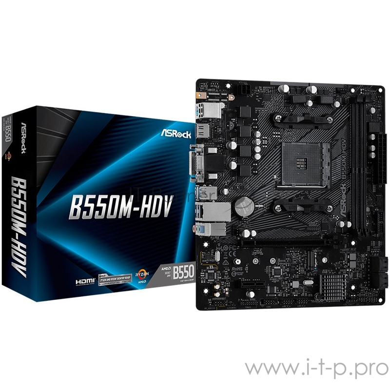 Материнская плата ASRock B550M-HDV4 (AM4, AMD B550, 2xDDR4,1xPCIe x16,1xPCI Ex1, 6 SATA3 , M.2, DP,HDMI,DVI, USB 3.2) ATX retail