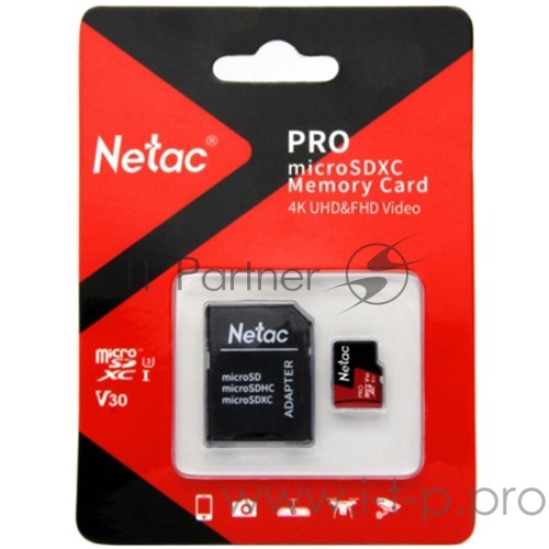 MicroSD card Netac P500 Extreme Pro 64GB, retail version w/SD adapter