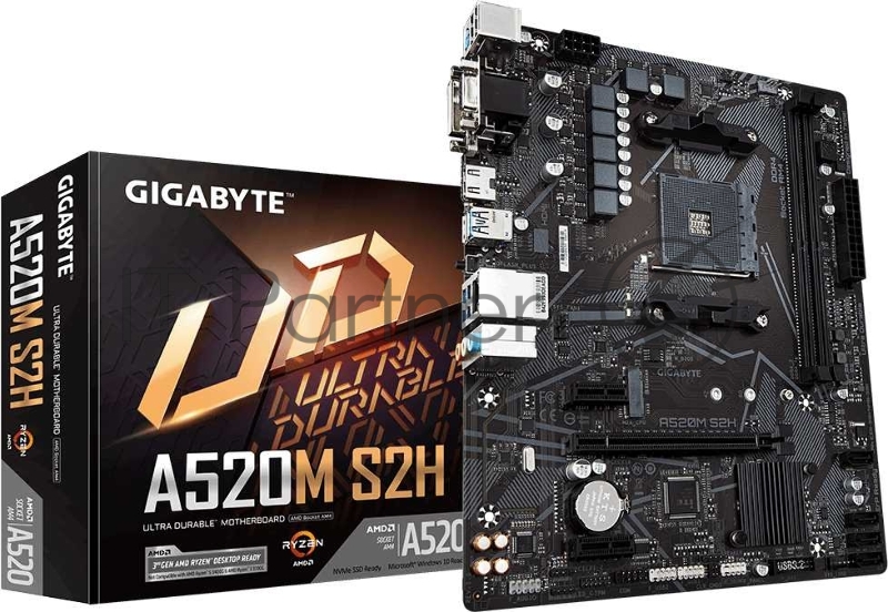 Материнская плата Gigabyte A520M S2H Soc-AM4 AMD A520 2xDDR4 mATX AC`97 8ch(7.1) GbLAN RAID+VGA+DVI+HDMI