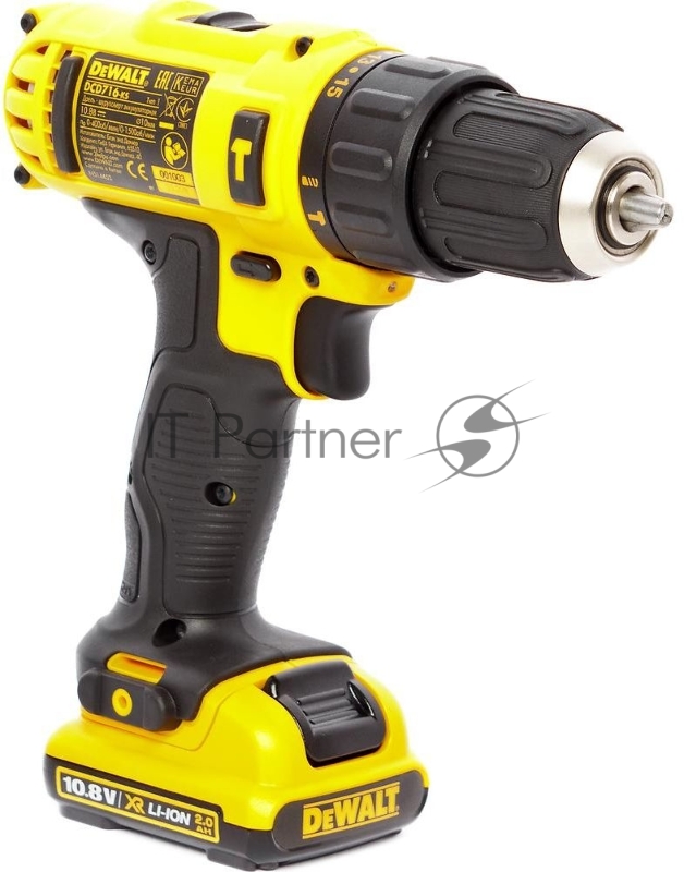 Дрель аккумуляторная DCD716D2. 10.8В,ударная 1.5 Ач,0-1500 об/мин,БЗП-10мм,28 Нм,кейс,2 акк