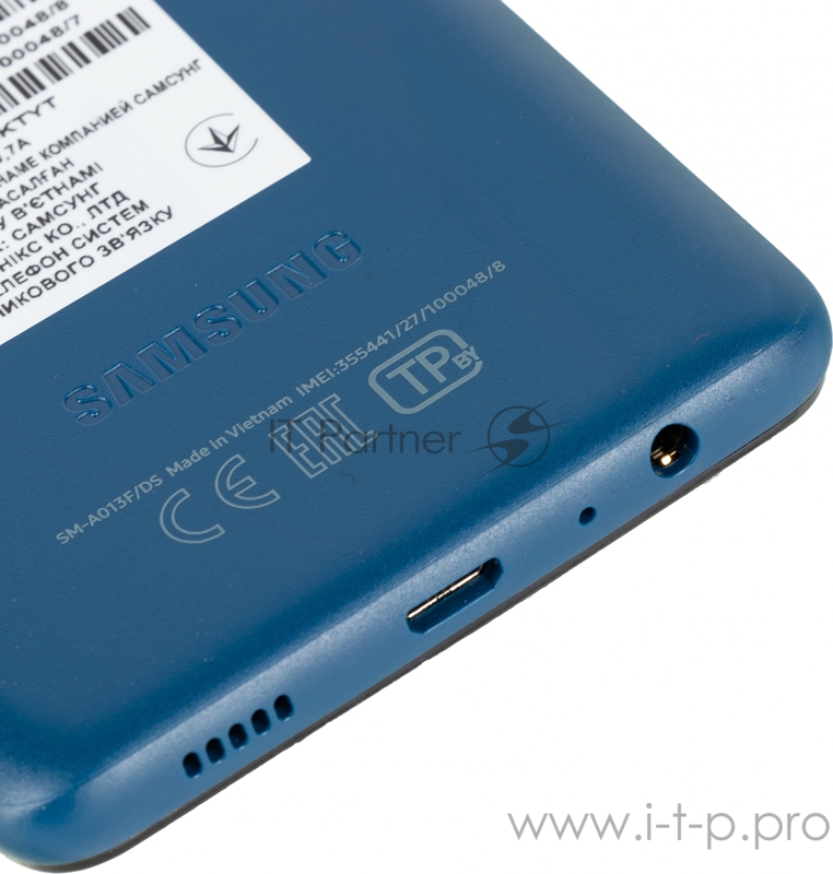 Смартфон Samsung SM-A013F Galaxy A01 Core 16Gb 1Gb синий моноблок 3G 4G 1Sim 5.3 720x1480 Android 10 8Mpix 802.11 b/g/n GPS GSM900/1800 GSM1900 TouchSc MP3 microSD max512Gb