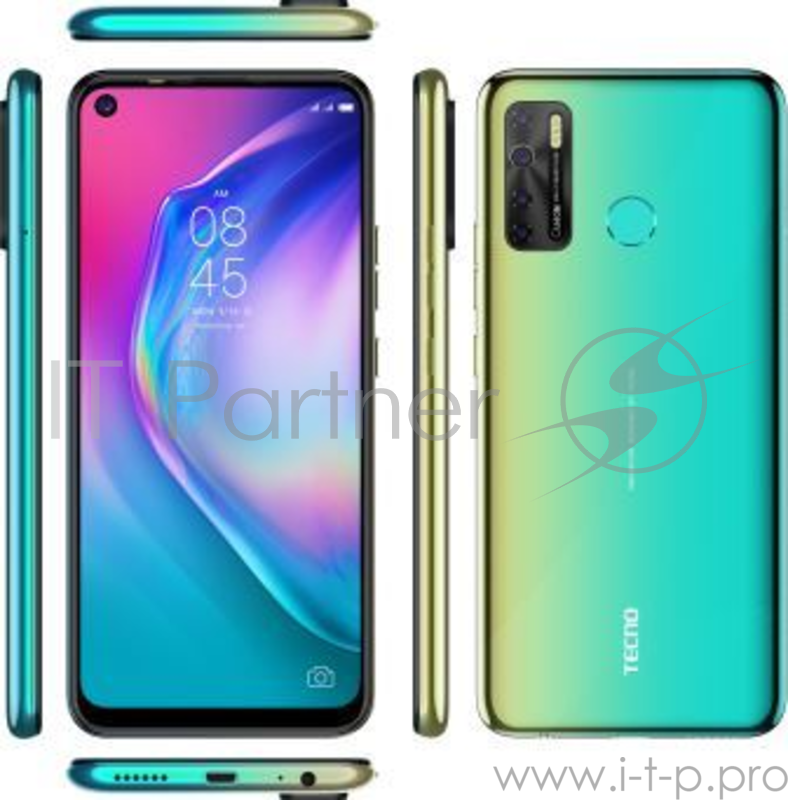 Смартфон Tecno CD7 CAMON 15 Shoal Gold, 6.6, 1600 x 720 пикселей, 2.0GHz, Octa-Core, 4GB RAM, 64GB, up to 256GB flash, 48Mpix+2Mpix+2Mpix+QVGA/16Mpix, 2 Sim, 4G, BT v5.0, WiFi 802.11 b/g/n, GPS / AGPS, Micro-USB, 5000mAh, Android 10, 196g, 164,1ммx 7