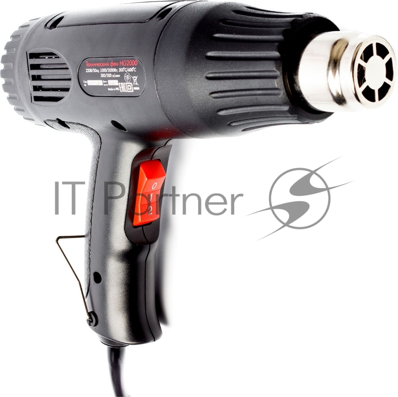 Технический фен HG2000. 1000ВТ/2000Вт режимы 300град/600град воздушный поток 300/550л/мин коробка 3 насадки вес- 1кг
