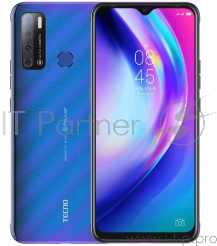 Смартфон Tecno LC7 Pouvoir 4 Cosmic Shine, 6.95, 1560 x 720 пикселей, 2.0GHz, 4 Core, 2GB RAM, 32GB, up to 256GB flash, 13Mpix+2Mpix+2Mpix+QVGA/8Mpix, 2 Sim, 4G, BT v5.0, WiFi 802.11 b/g/n, GPS / AGPS, Micro-USB, 6000mAh, Android 10 (GO), 175g, 174,6