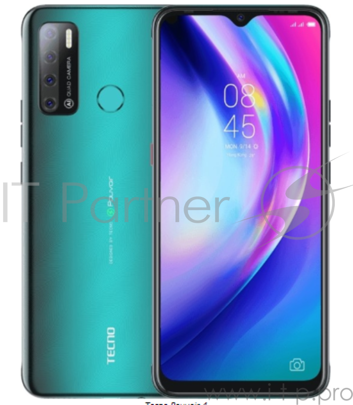 Смартфон Tecno LC7 Pouvoir 4 Ice Jadeite, 6.95, 1560 x 720 пикселей, 2.0GHz, 4 Core, 2GB RAM, 32GB, up to 256GB flash, 13Mpix+2Mpix+2Mpix+QVGA/8Mpix, 2 Sim, 4G, BT v5.0, WiFi 802.11 b/g/n, GPS / AGPS, Micro-USB, 6000mAh, Android 10 (GO), 175g, 174,6