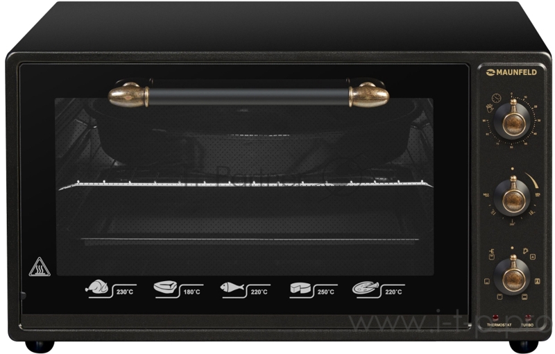 Мини-печь MAUNFELD Мини-печь MAUNFELD/ ширина 60 см, механическое управление, 45 л,конвекция, черный+стекло,фурнитура бронза