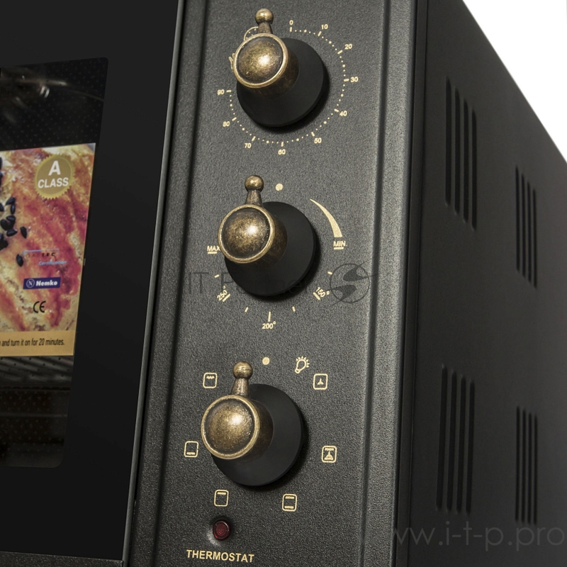 Мини-печь MAUNFELD Мини-печь MAUNFELD/ ширина 60 см, механическое управление, 45 л,конвекция, черный+стекло,фурнитура бронза