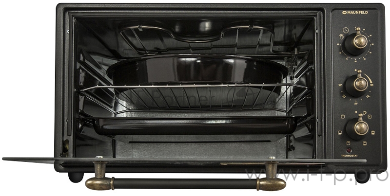 Мини-печь MAUNFELD Мини-печь MAUNFELD/ ширина 60 см, механическое управление, 45 л,конвекция, черный+стекло,фурнитура бронза