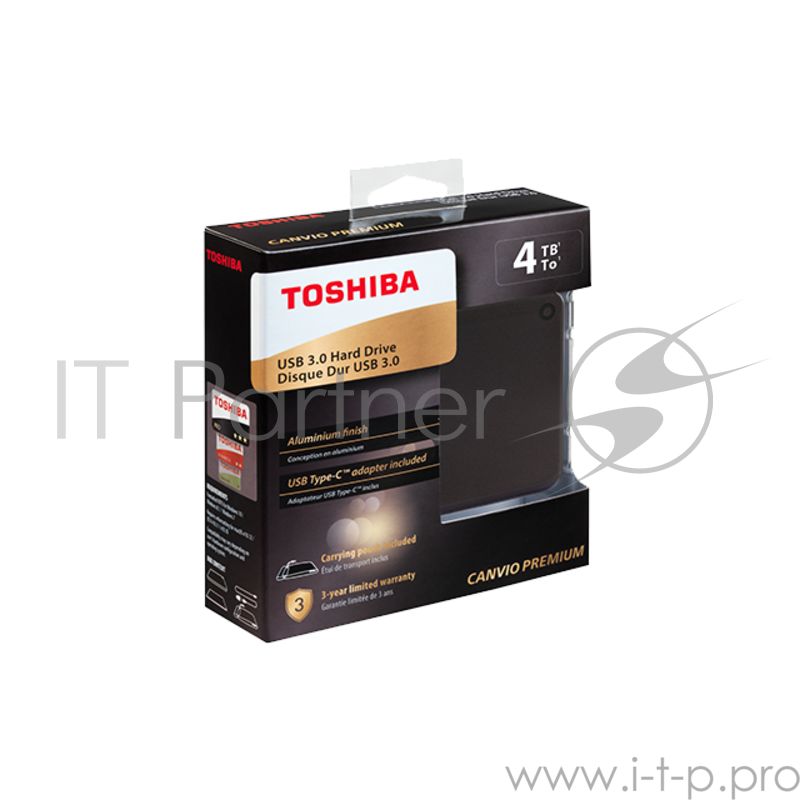 Накопитель на жестком магнитном диске TOSHIBA Внешний жесткий диск TOSHIBA HDTW240EB3CA Canvio Premium 4ТБ 2,5 USB/USB Type-C, т.-серый металлик
