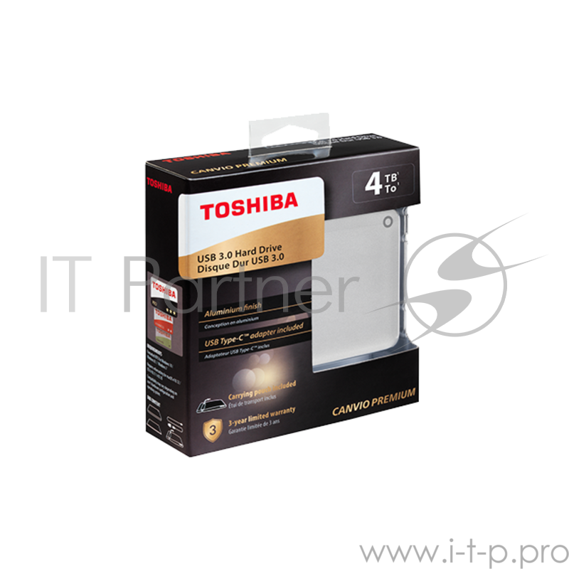 Накопитель на жестком магнитном диске TOSHIBA Внешний жесткий диск TOSHIBA HDTW240ES3CA Canvio Premium 4ТБ 2,5 USB/USB Type-C, серебристый металлик