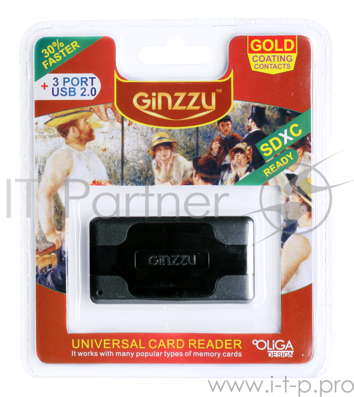 Устройство считывания USB 2.0 Card reader SDXC/SD/SDHC/MMC/MS/microSD/M2 + 3хUSB 2.0 HUB GR-417UB Black