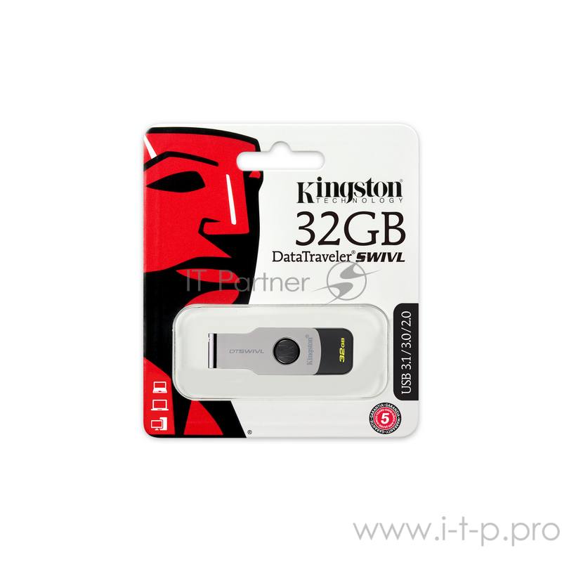 Накопитель USB flash 32ГБ Kingston DataTraveler SWIVL DTSWIVL/32GB, черный (USB3.1)