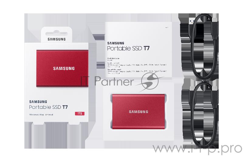 Твердотельный накопитель Samsung SSD 1TB T7 Touch, USB Type-C, R/W 1000/1050MB/s, Red