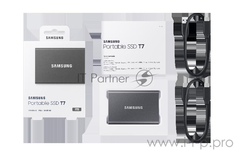 Твердотельный накопитель Samsung SSD 1TB T7 Touch, USB Type-C, R/W 1000/1050MB/s, Titanium