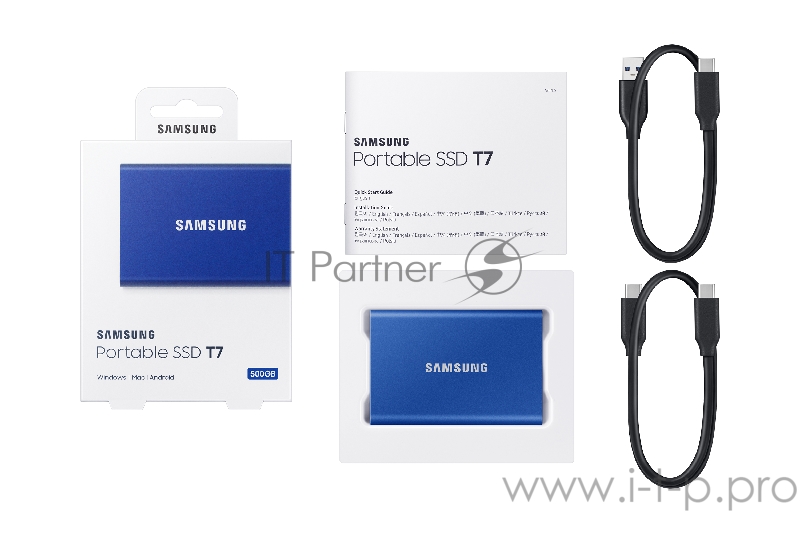 Твердотельный накопитель Samsung SSD 500GB T7 Touch, USB Type-C, R/W 1000/1050MB/s, Blue
