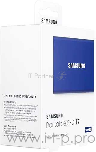 Твердотельный накопитель Samsung SSD 500GB T7 Touch, USB Type-C, R/W 1000/1050MB/s, Blue